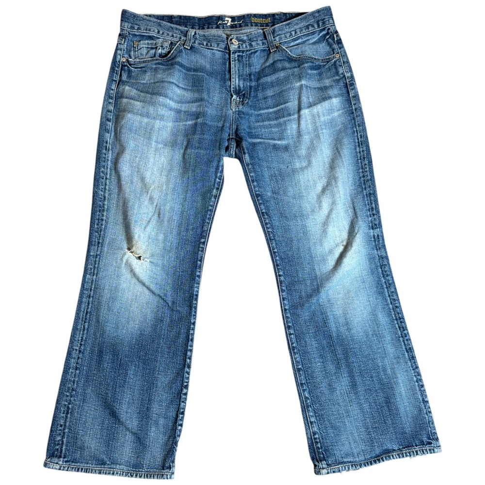 7 Seven For All Mankind Jeans Men's 38x29 Blue Bootcut Med Wash Denim Distressed